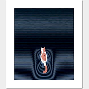 Swimming Cat Lines Dark Blue by Tobe Fonseca Posters and Art